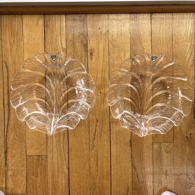 2 Orrefors Sweden EDEN Clear Glass Crystal Dish Bowl Leaf Shaped W Sticker VTG