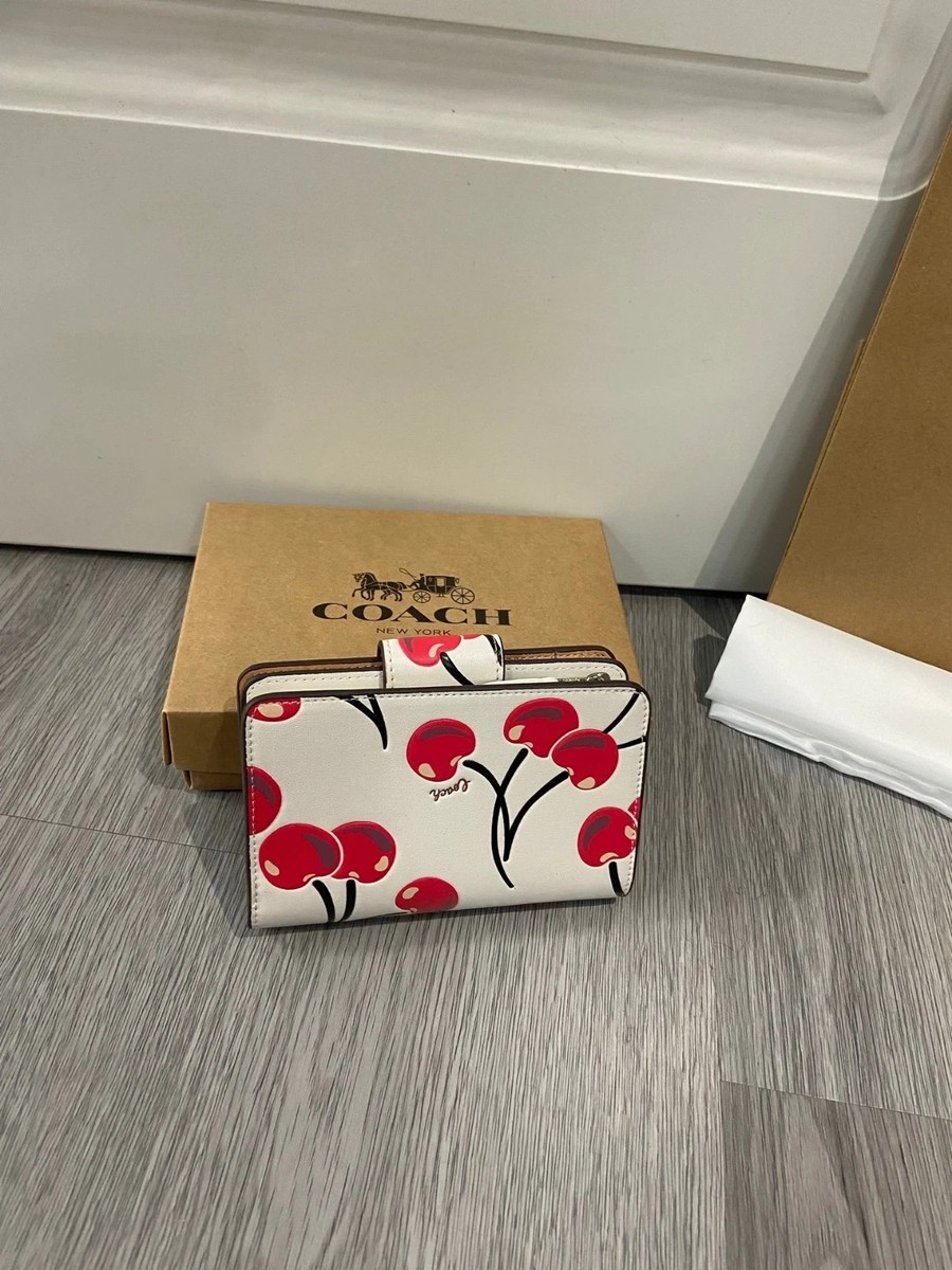 Coach Medium Corner Zip Wallet With Cherry Print Chalk Multi CZ762