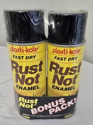 Vintage Plasti-Kote Rust Not Enamel Glossy Black Set Of 2 12 Oz Cans 90362