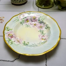 Rare Antique Weichmaler KPM Berlin German Porcelain Floral Plate- Gold Rim Bowl 