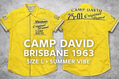 Camp David Brisbane 1963 Yellow Button Shirt L Muscle Fit Logo EU 0067