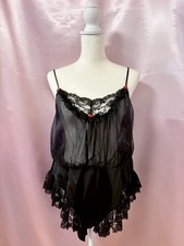 Vintage 1980s TOSCA Black Sheer Nylon Teddy Lace Lingerie USA