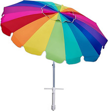 7.5Ft Large Heavy Duty HIGH Wind Beach Umbrella w/ Sand Anchor  Tilt Sun Shelte
