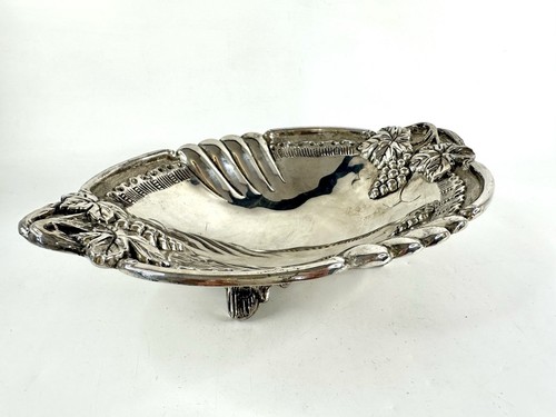 Vintage Silver Plated Ornate Treats Trinket Tray Bowl Fruit Grape Decorated - Picture 12 of 17