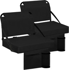 2-Pack Portable Stadium Seat with Back Support and Cup Holder - Black Comfort