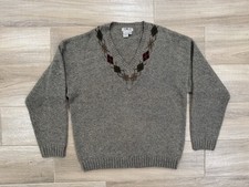 Vintage Eddie Bauer Men's Wool Sweater XL Gray AKA Pullover V-Neck Knit 90s Y2K