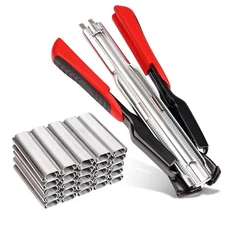 2500pc Stainless Steel Hog Ring Plier Stapler for Cages, Fences, Car Cushions