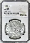 1892 MORGAN SILVER DOLLAR NGC AU58 GREAT LUSTER