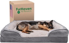 Furhaven Memory Foam Dog Bed for Large Dogs w/ Removable Bolsters 53x40 GRAY