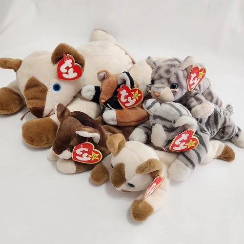 TY Beanie Baby Cats W/ Tags Meow Pounce Silver Chip Prance Chip Retired Vintage