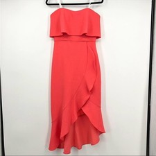 XSCAPE Women's Denisse Scuba Crepe Bustier Ruffle Skirt Dress Coral Size 4 NEW