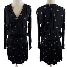 Rails Jasmine Mini Dress Small Black Rivet Star Lightweight Smocked Boho Chic