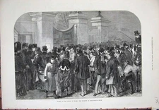 Original Old Antique Print Illness Prince Wales 1871 Bulletin Marlborough House