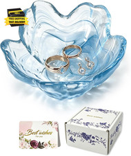 Small Flower Glass Ring Dish, Cute Jewelry Tray Trinket Organizer                