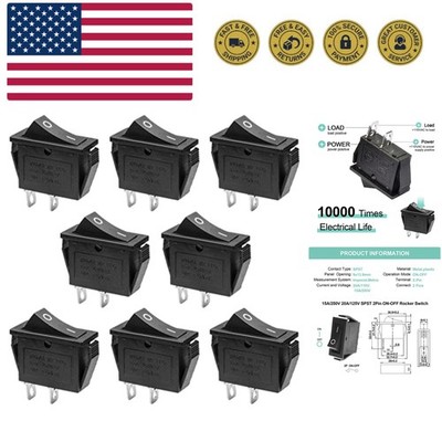 8 Pcs SPST Snap-in ON-Off 2 Pin Snap Rocker Boat Switch Black AC 250V 15A 125...