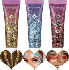 Gold Blue Red Face Body Glitter Set, Holographic Shimmer Chunky B0CQ84FGZT
