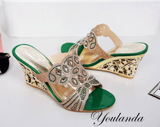 Summer Wedge Heels High-heeled Outdoor Sandals Womens Open-toe Rhinestone Pumps