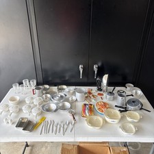 Vintage Doll Corning wear, Aluminum Cookware and Plastic Dish Set over 75 pieces