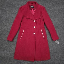Guess Womens Medium Red Peacoat Button Front Wool Blend Dress Coat Classic *Read