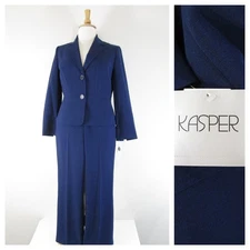 Kasper Petite Solid Navy Blue Pant Suit 12 10P Formal Business Career NWT $178