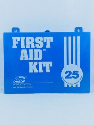 Acme Chaston Blue Wall Mounted 25 OSHA Metal First Aid Kit 10.5  Empty Vintage