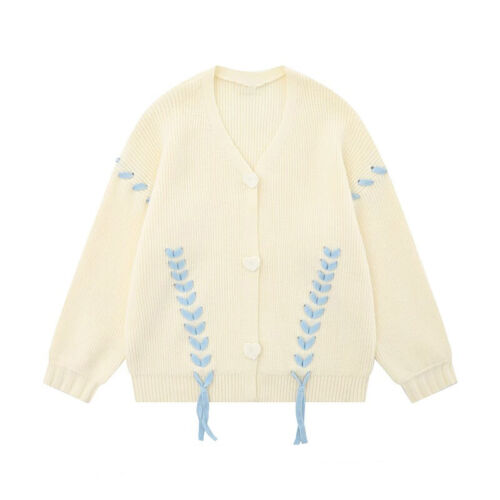 Cardigan donna farfalla stringato maglia maglione top cuore bottoni preppy - Foto 15 di 16