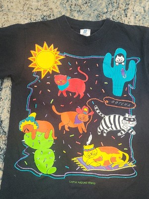 Cattin Around Texas Vintage 80s 90s T-Shirt Art Cats Single Stitch 