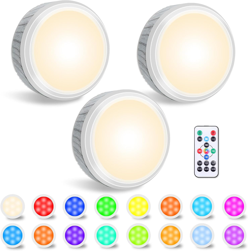 3PCS LED Puck Light Wireless Under Cabinet Lighting Kit Kitchen Counter Light US