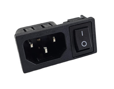Kaltgeräte-Steckverbinder C-14 10A/250V, mit schwarzem 2-Pin Schalter 6A/250V