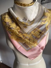 Vintage Scarf Gold, Pink, Gray, White Women  s Floral 35  Square Polyester