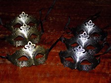 Set of 6 Masquerade Mask Halloween Mardi Gras 3 Gold 3 Silver