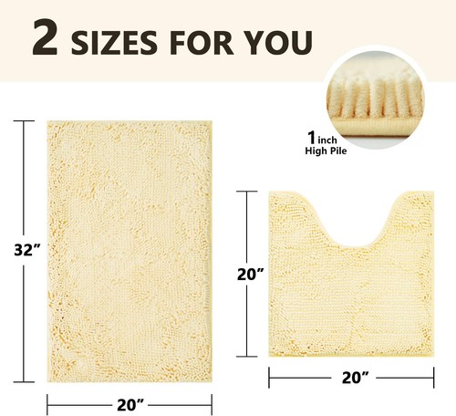 Chenille Bath Rug Set 2-Piece - Absorbent Non-Slip Mats Soft Bathroom Decor - 第 18/239 張圖片