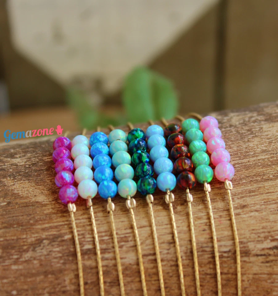Pulsera de cuentas de ópalo multicolor llena de oro simple delicada bola brazalete 7 pulgadas Foto 4 de 4