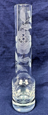 Vtg Krosno Glass Bud Vase Etched Rose of Sharon Magen David Handmade Poland