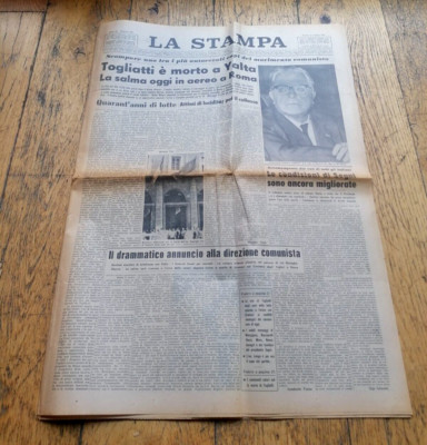 Newspaper THE PRESS - TOGLIATTI E' MORTO A YALYA - year 98 n.190, August 22, 1964