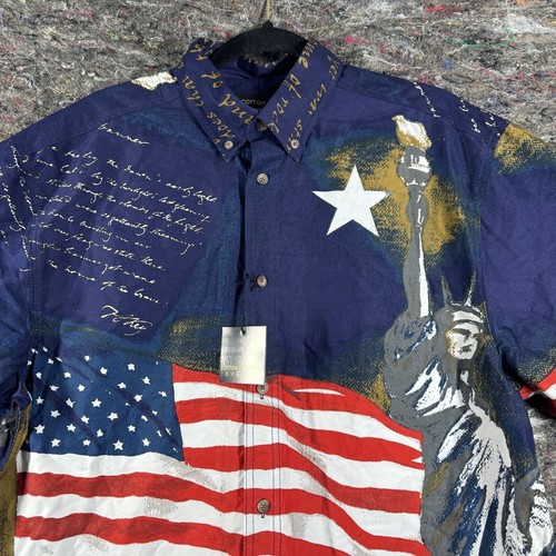 Cotton Traders Sport Shirt Mens Medium Patriotic Star Spangled Banner Patriotic - Picture 2 of 15