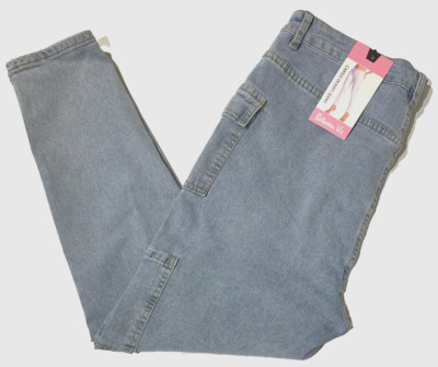 NWT Between Us Women's Cargo Skinny Jeans High Rise Soft Feel Lt Blue Size 18
