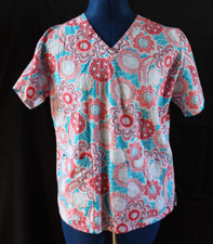 Med Couture Women's V-Neck Floral Medical Scrub Top Size XS