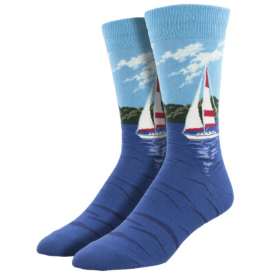 Socksmith Men's Crew Socks Sailing By Sailboat Novelty Footwear