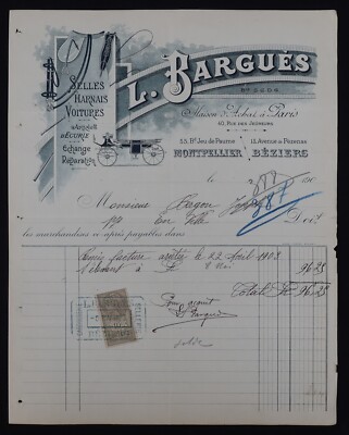Rechnung BEZIERS MONTPELLIER 1903 Auto BARGUES illustrierter Kopf Billhead 3