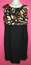 J CREW Silk Mix Print Upper Black Wool Lower Sheath Dress Lined Sz 8 Below Knee
