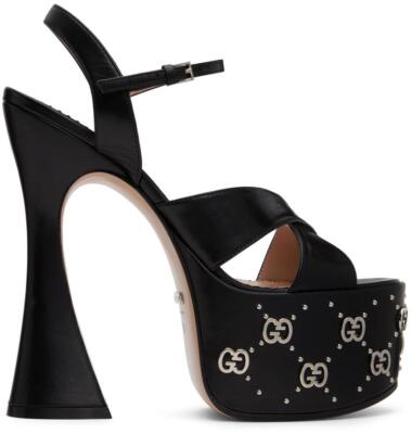 靴 GUCCI Leather Sandals Studs Black y2k Gucci Leather Sandals - Size 37.5