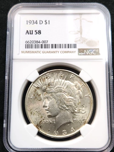 1934-D $1 Peace Silver Dollar NGC AU 58 #2095