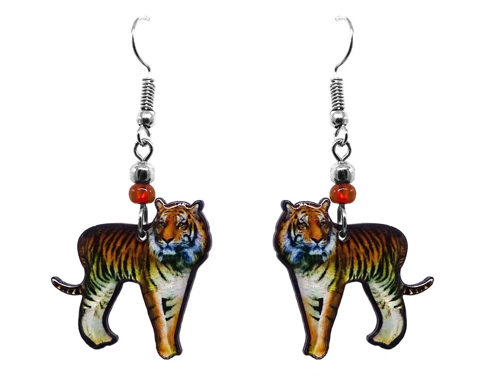 Tiger Earrings Bengal Wildcat Spirit Animal Graphic Handmade Jungle Zoo Jewelry