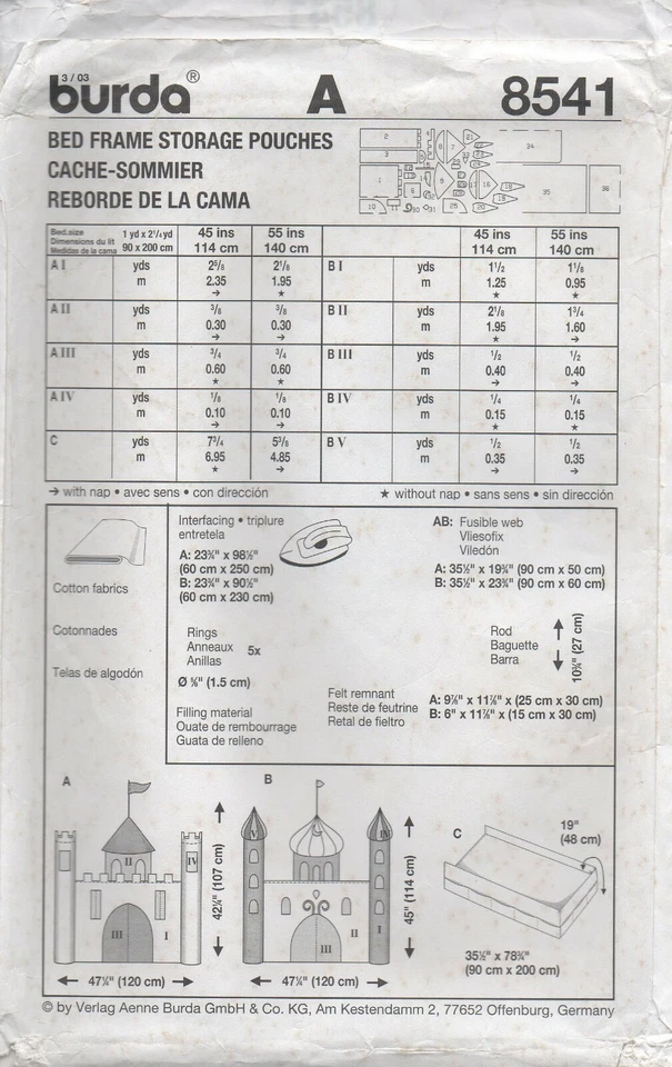  Burda Sewing Pattern 8541 Castle Bed Headboard Storage Boy or Girl Single Bed - Image 2 of 4