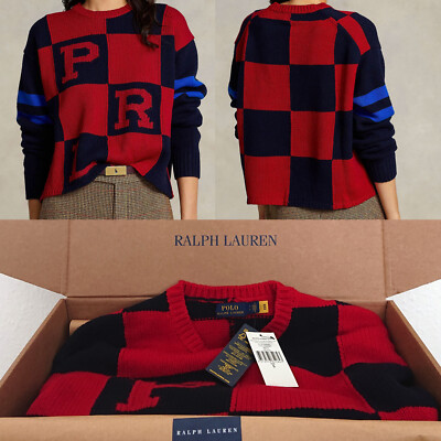 Genuine RALPH LAUREN Womens Pullover Sweater Knit Logo Cropped Wool Sweater S 36