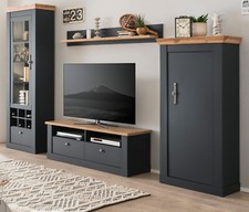 Wohnwand Schrankwand Eiche grau Anbauwand Set Landhaus Soft-Close 4-tlg. Ribera