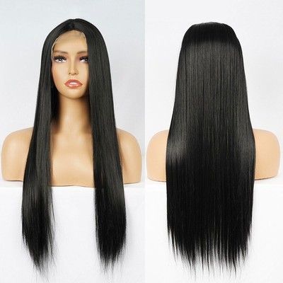 Ombre Long Straight Wig 28 Inch Middle Part Synthetic Wigs 