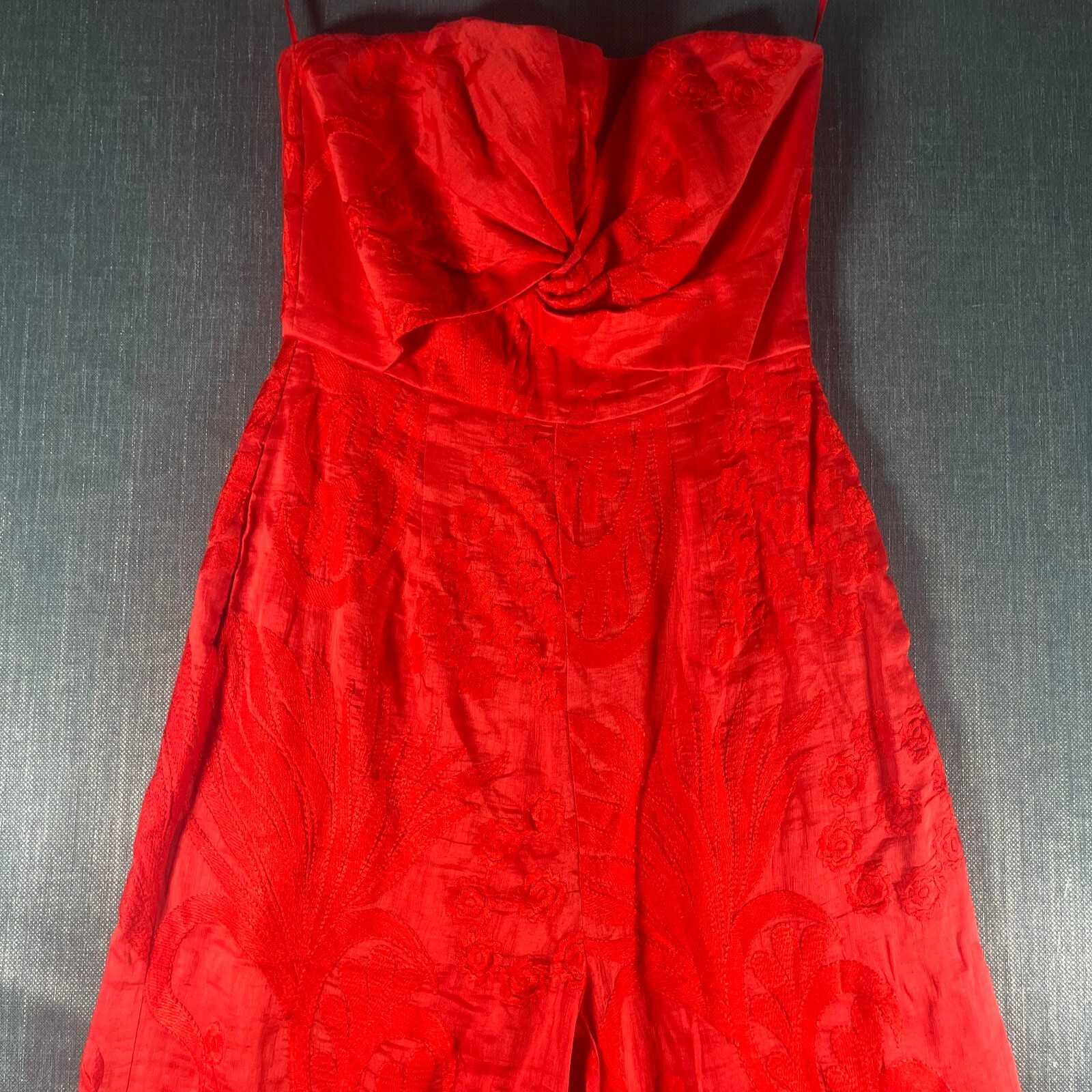 Aijek Womens Romper SIze 1 Red Silk Linen Blend Floral Juniors