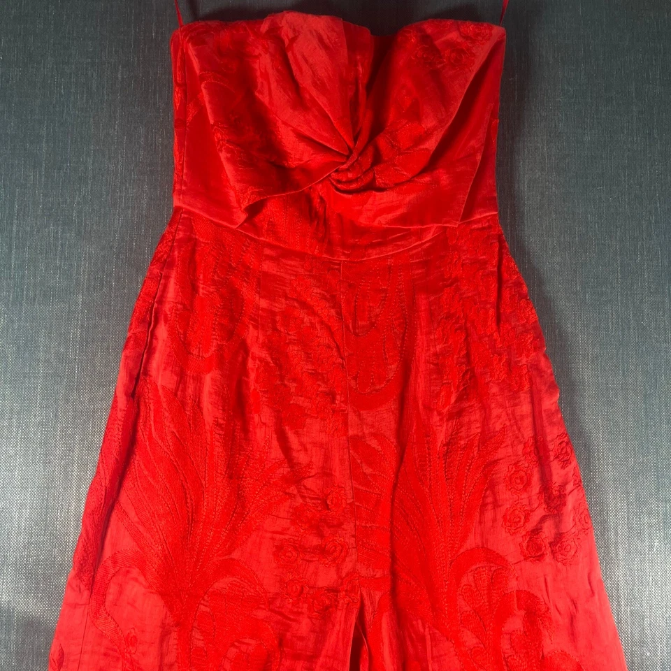 Romper feminino Aijek tamanho 1 mistura de linho de seda vermelha floral júnior - Imagem 2 de 4